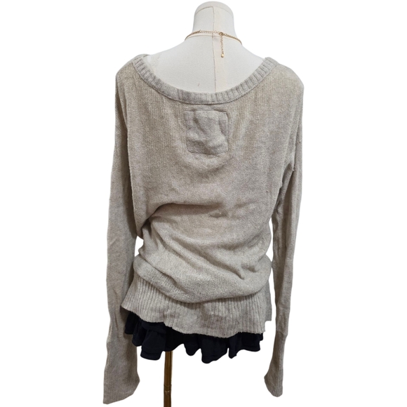 Hollister Vintage Grey Cream Knit Long Sleeve Vneck - Picture 3 of 6